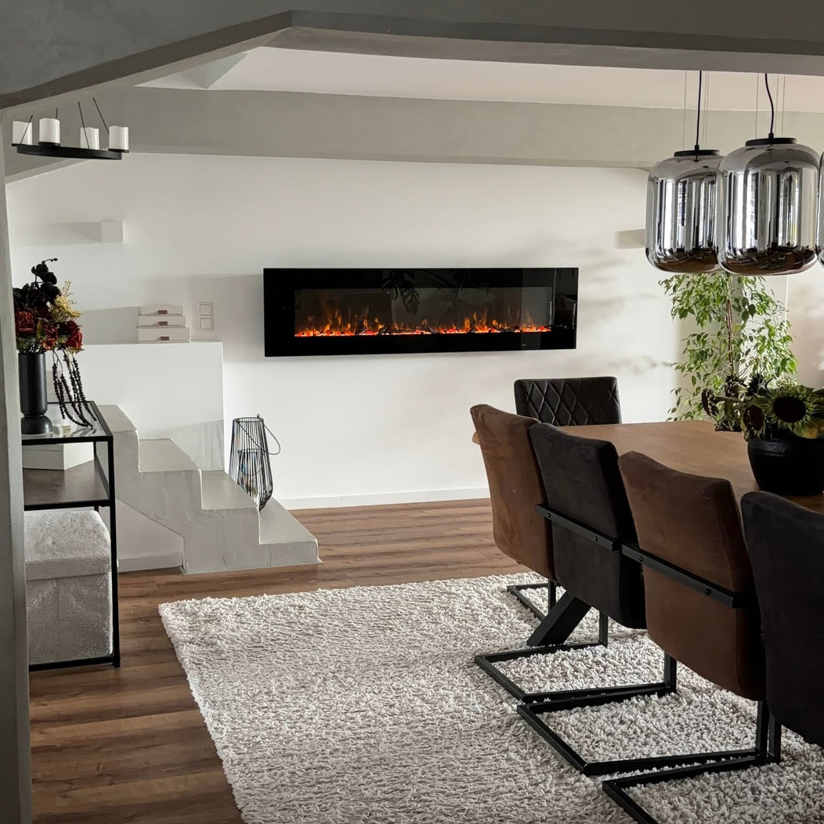 Azurite Wall-Mounted Electric Fireplace - Black - 182 cm