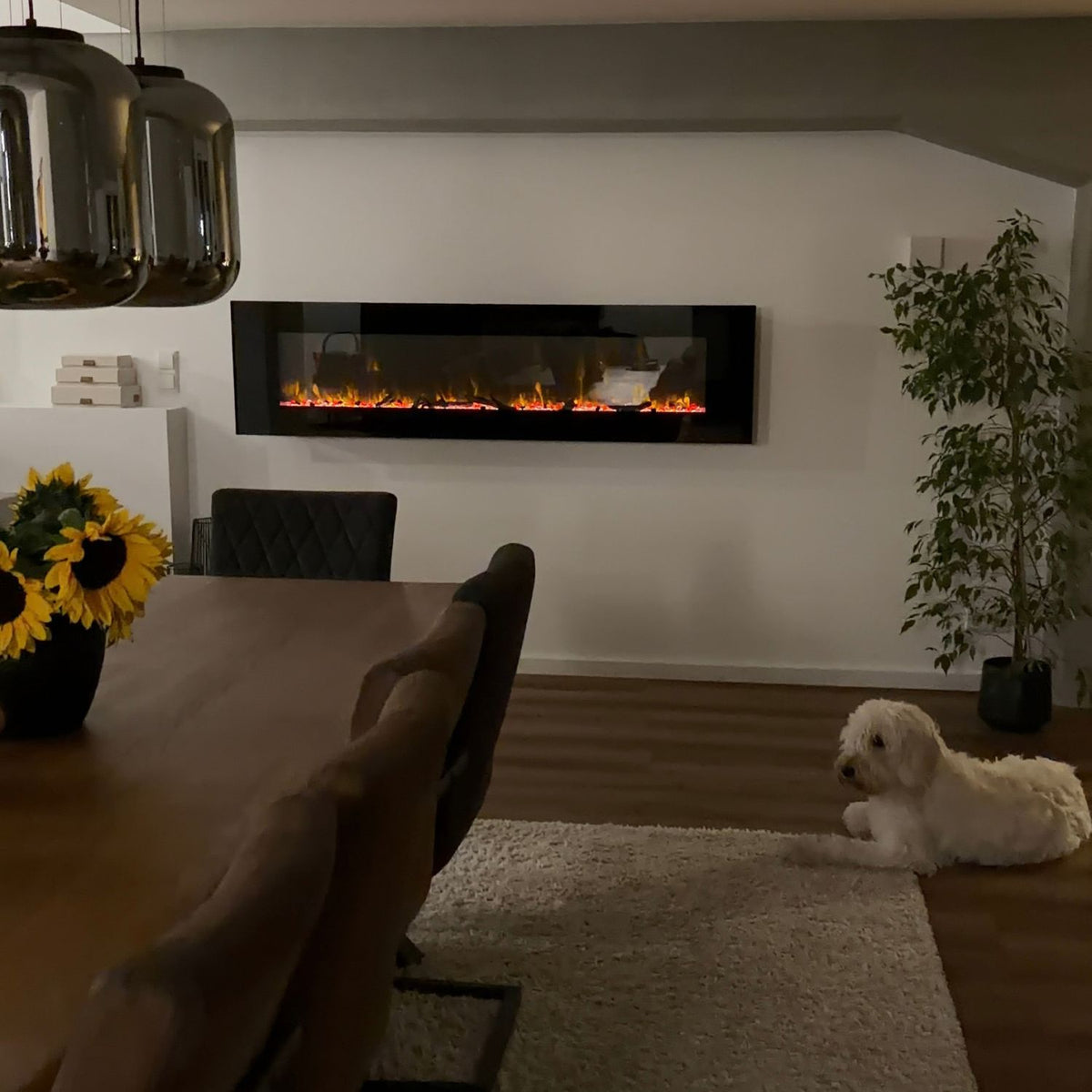 Azurite Wall-Mounted Electric Fireplace - Black - 182 cm