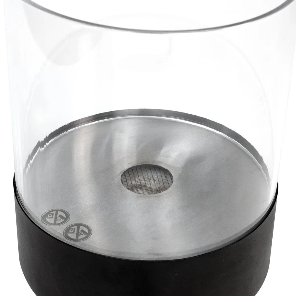 Close-up of the Southwark black bioethanol fireplace's burner mesh