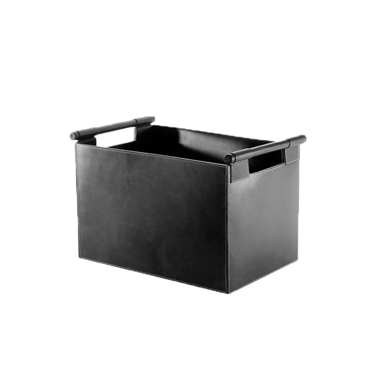 Square log basket, leather