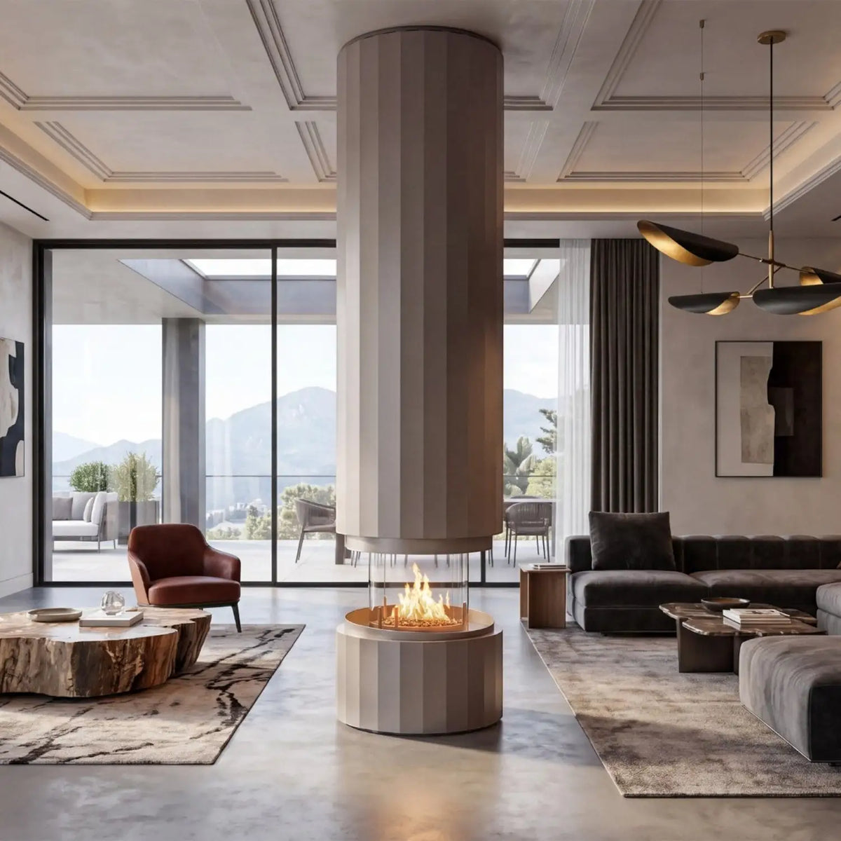 Pillar - Suspended Bioethanol Fireplace - Silk Grey