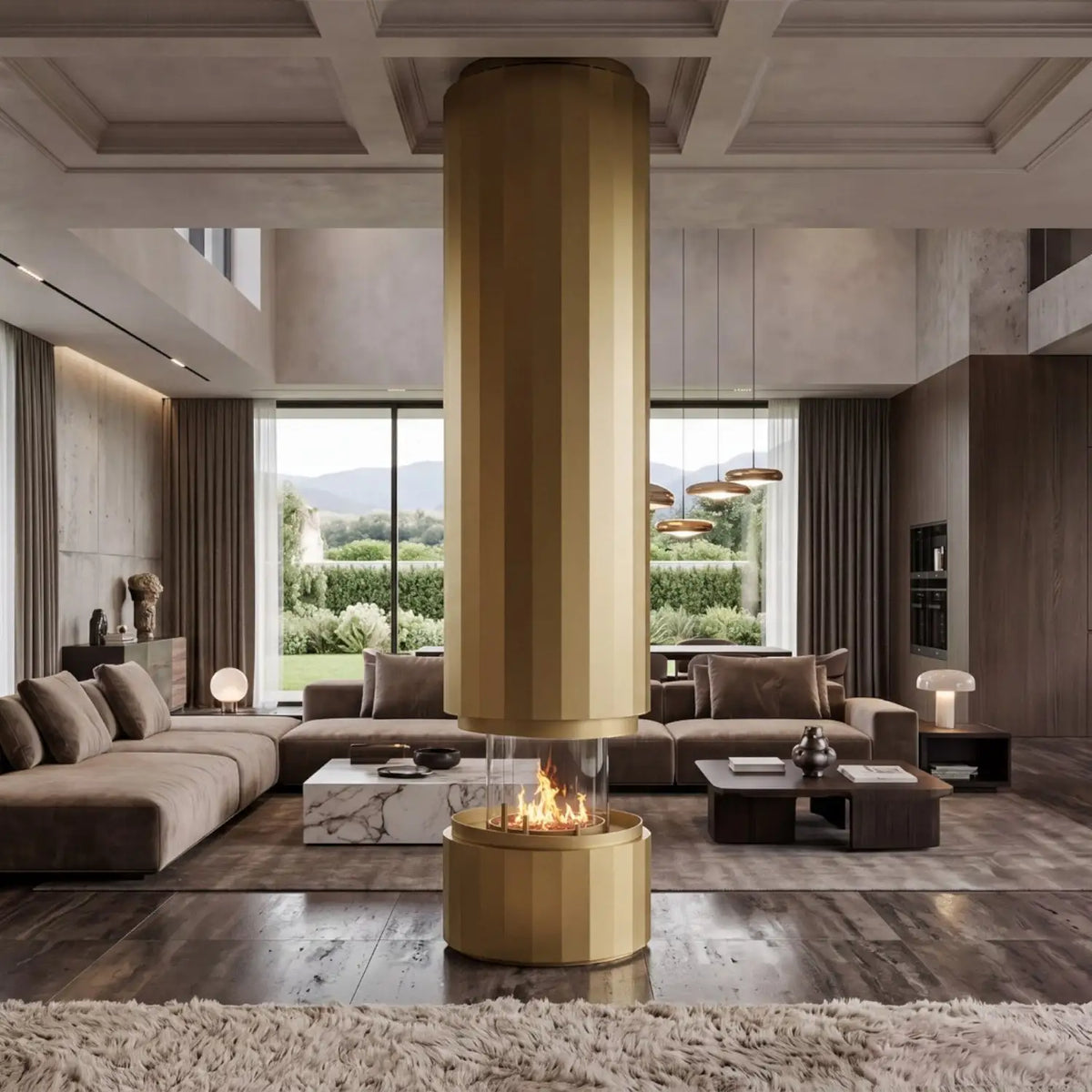 Pillar - Suspended Bioethanol Fireplace - Metallic Gold
