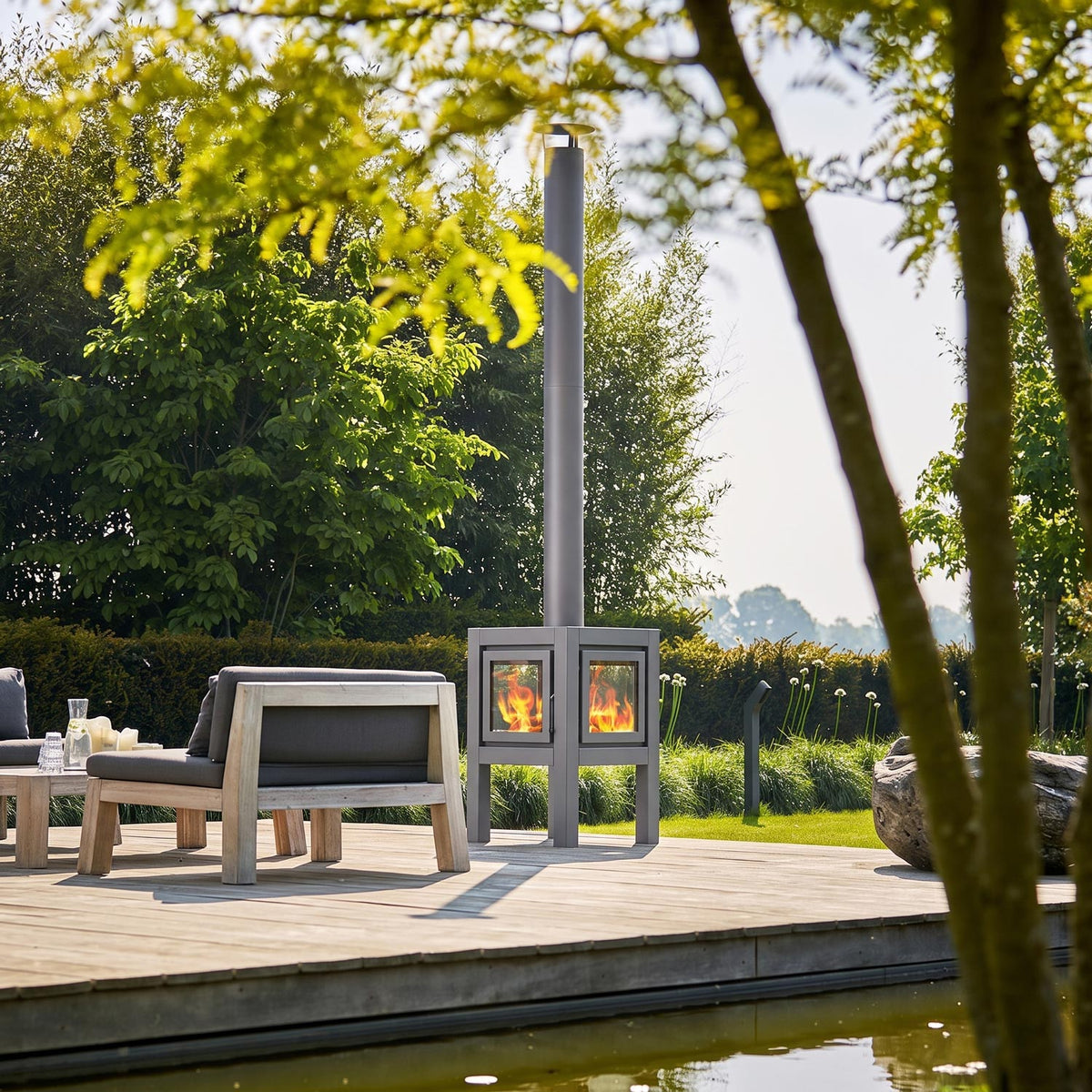 Quaruba Large Outdoor Fireplace - Matte Steel