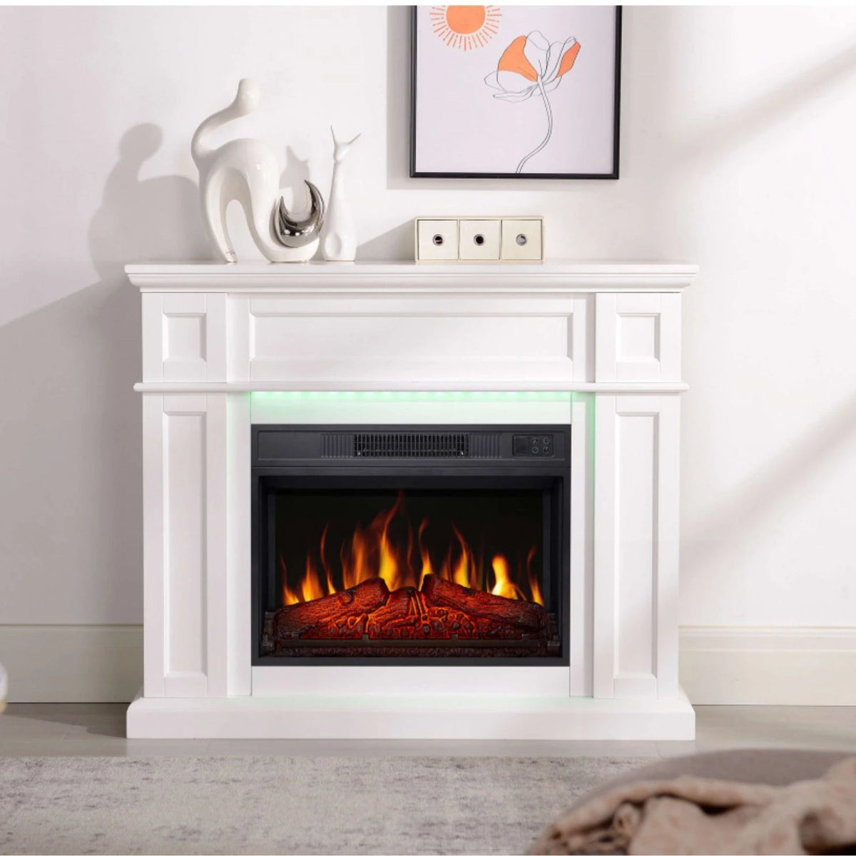 Linz Electric Fireplace - White - LED Lighting