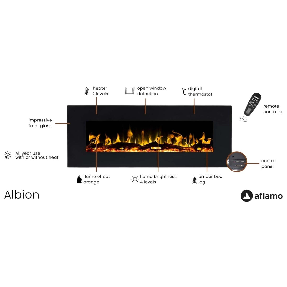 Albion 110 cm - Wall-mounted electric fireplace