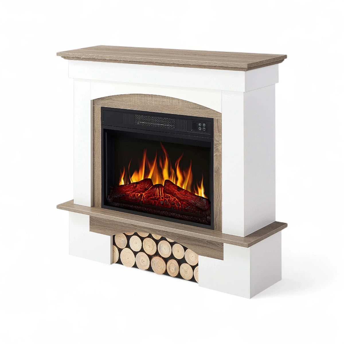 Woodley Electric Fireplace - White/Grey Oak Mantel
