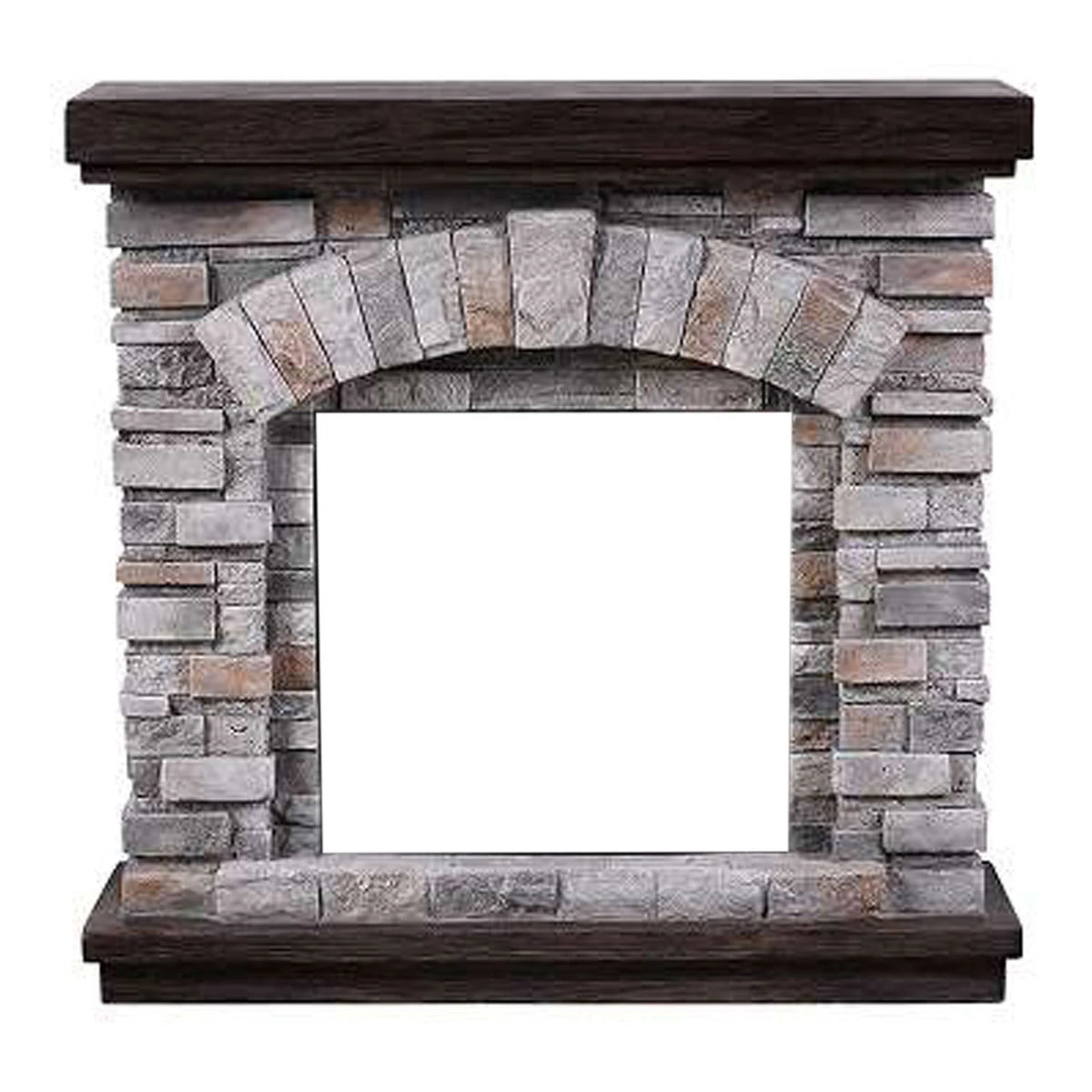 ScandiFlames Ask freestanding fireplace surround, grey brick-effect polystone frame, front view, empty opening, no insert included