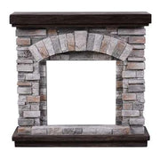 ScandiFlames Ask freestanding fireplace surround, grey brick-effect polystone frame, front view, empty opening, no insert included