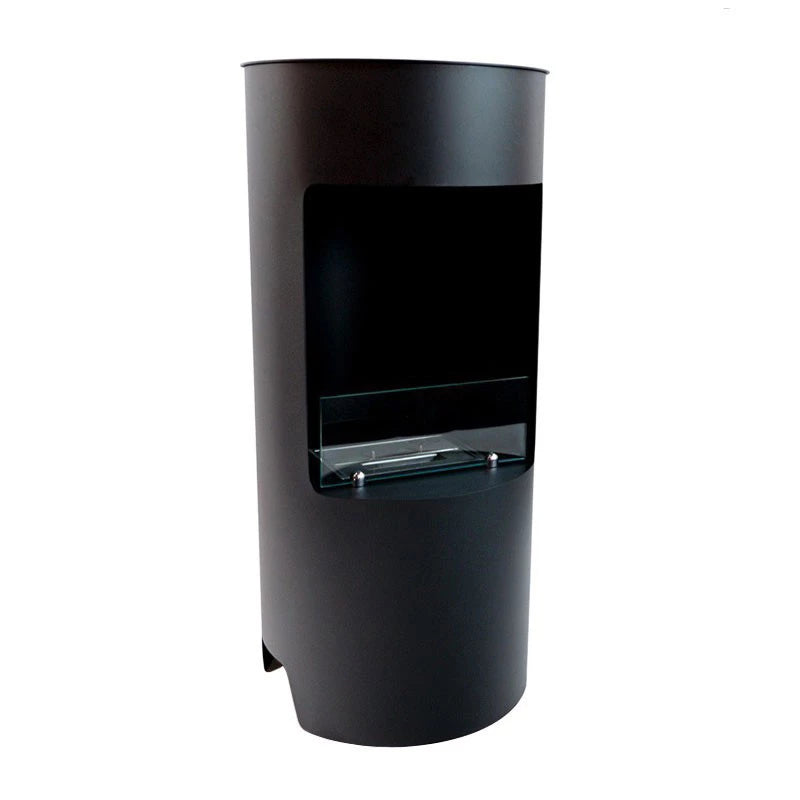 Montgomery black round bioethanol fireplace, unlit, white-background studio front view