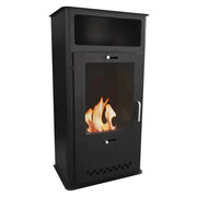 ScandiFlames Boston black bioethanol stove with lit flames, studio shot