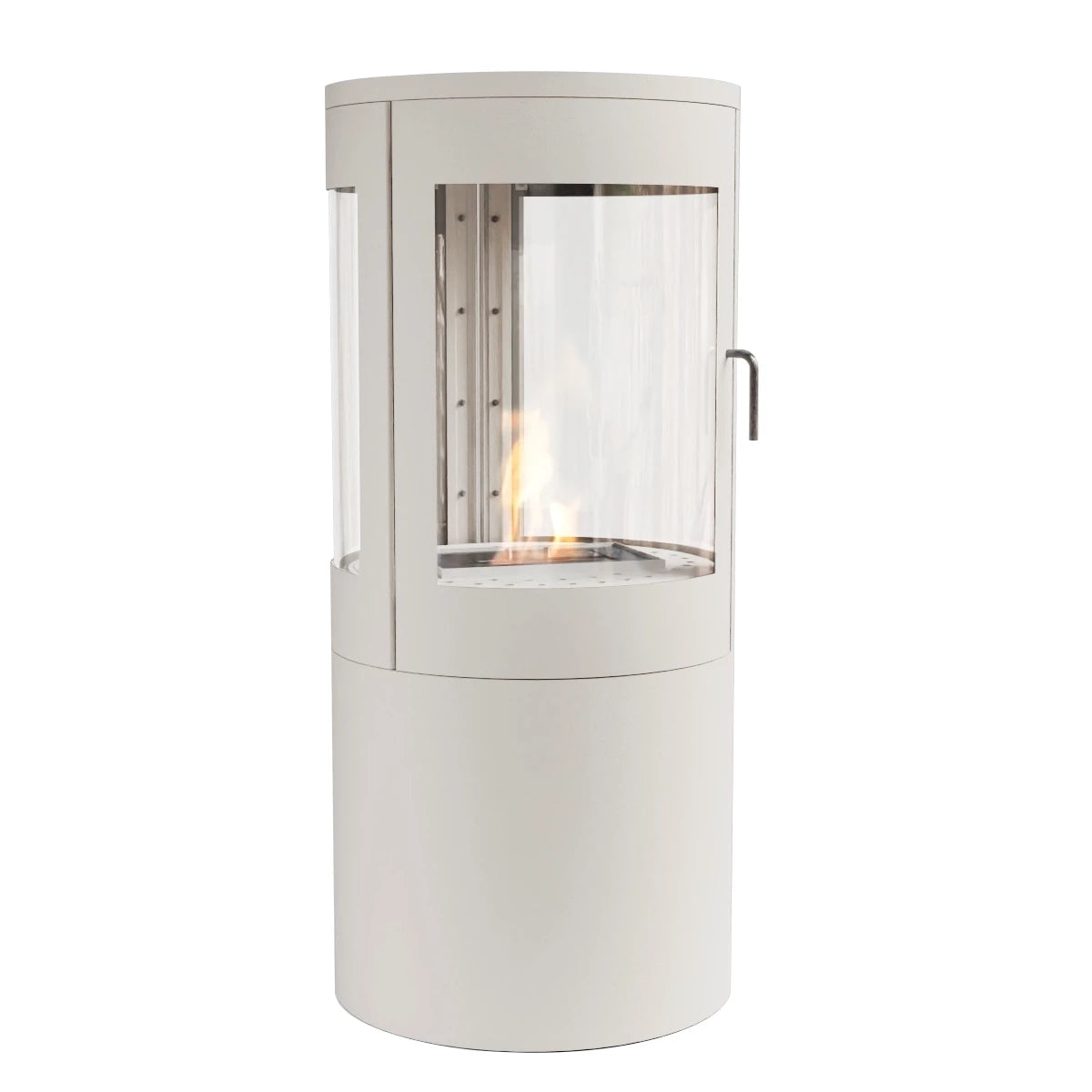 Columbus White Bioethanol Stove with 360-View, lit studio hero