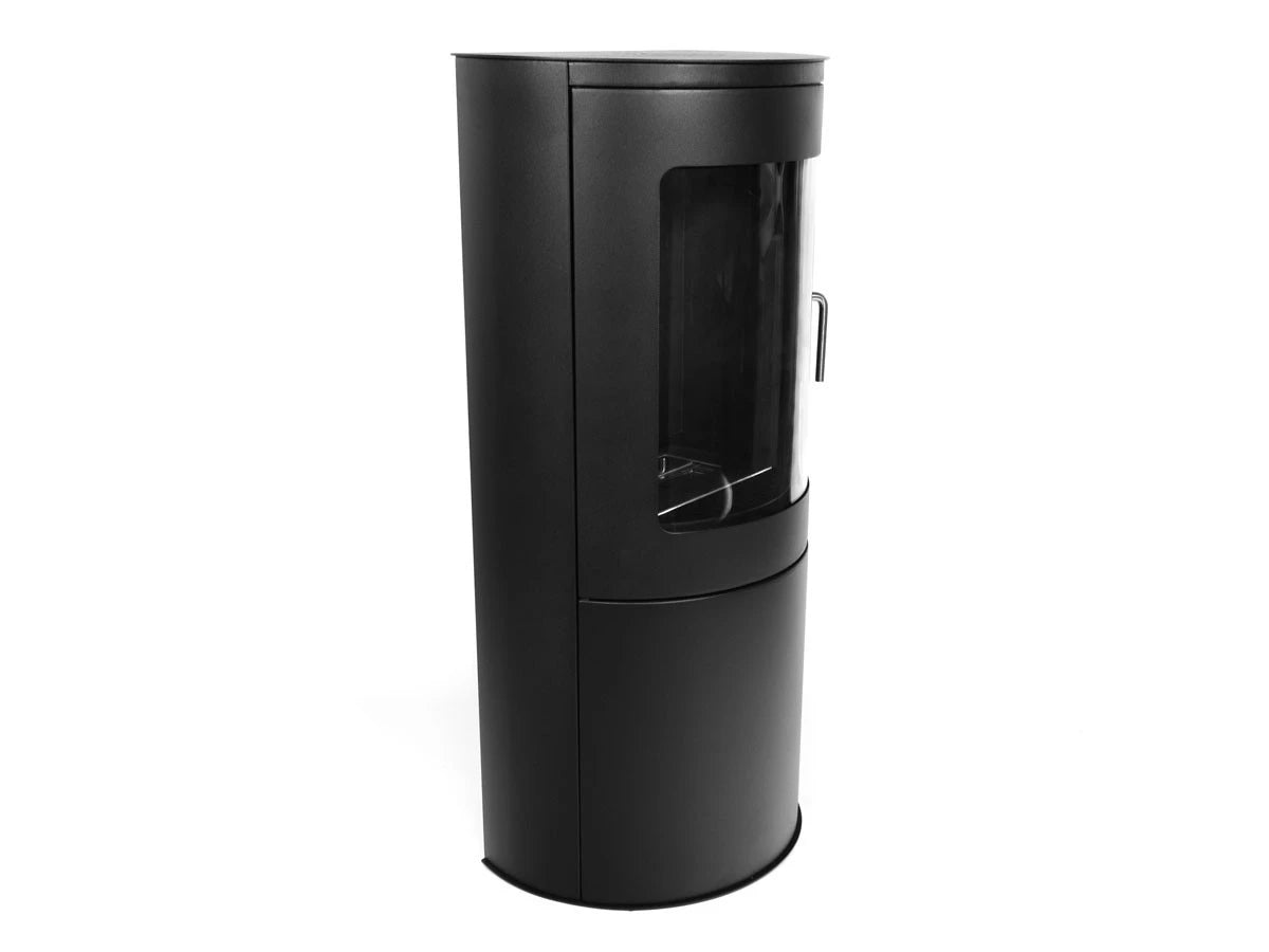 Richmond bioethanol fire stove, unlit, angled studio view