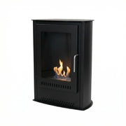 ScandiFlames Carson small bioethanol stove fireplace, lit flame, studio view