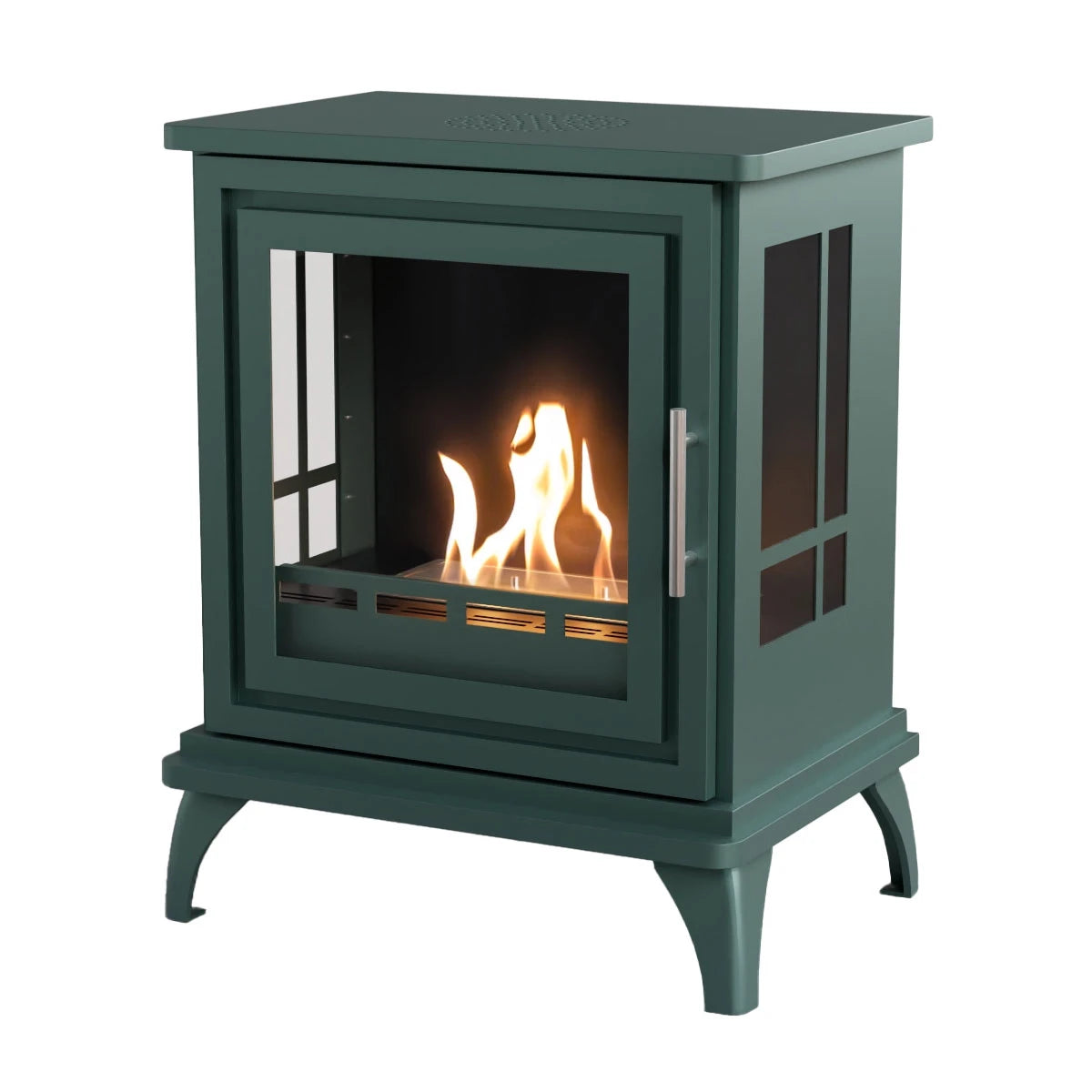 Nashville Black Green freestanding bioethanol stove, studio product shot
