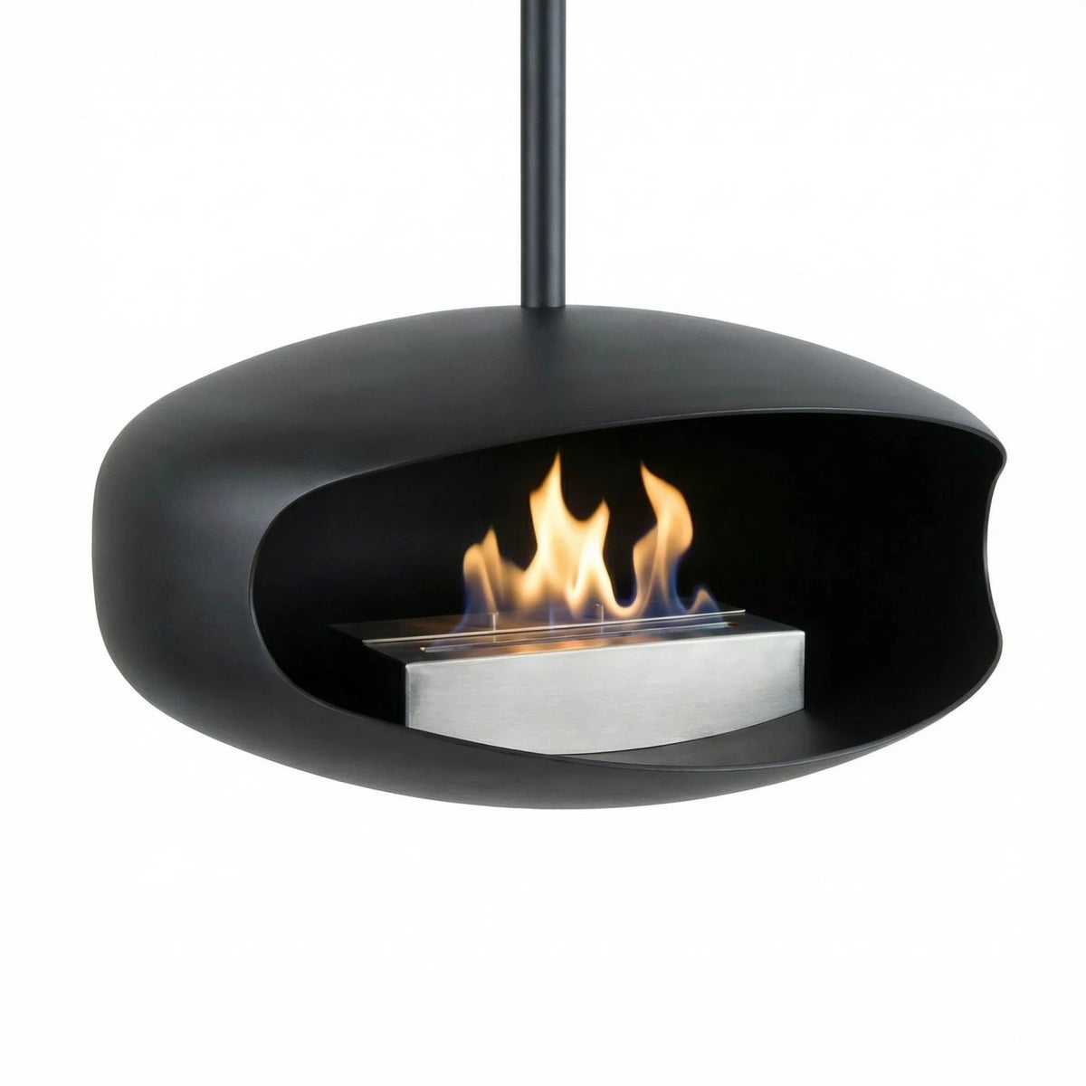 Black UFO-50 Hein & Haugaard handcrafted ceiling-mounted fireplace