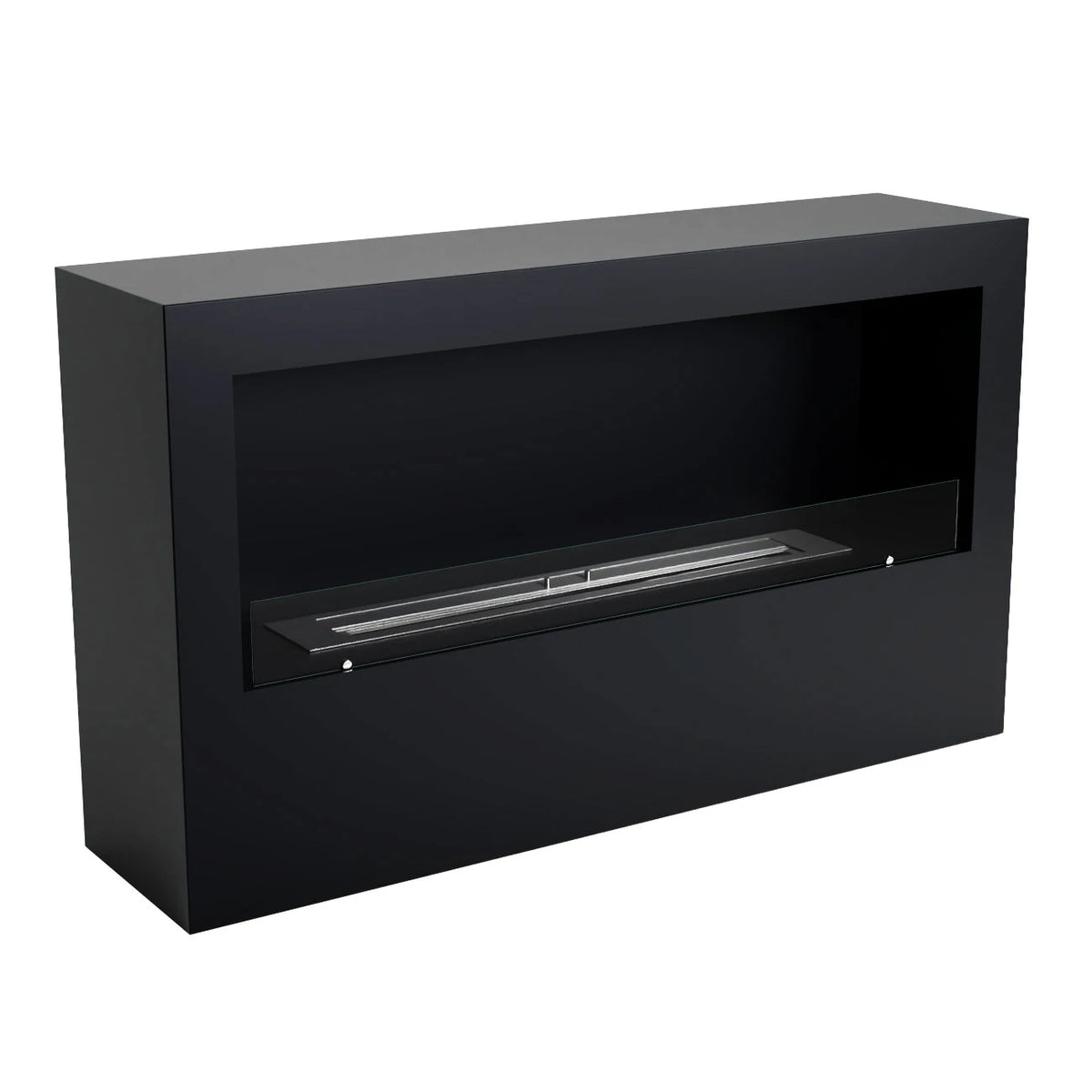 ScandiFlames Bismarck freestanding 1-sided bioethanol fireplace in black, unlit angled studio view
