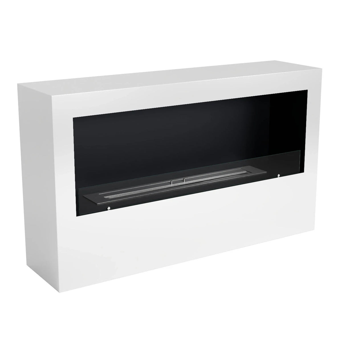 ScandiFlames Bismarck white freestanding 1-sided bioethanol fireplace, unlit angled studio view