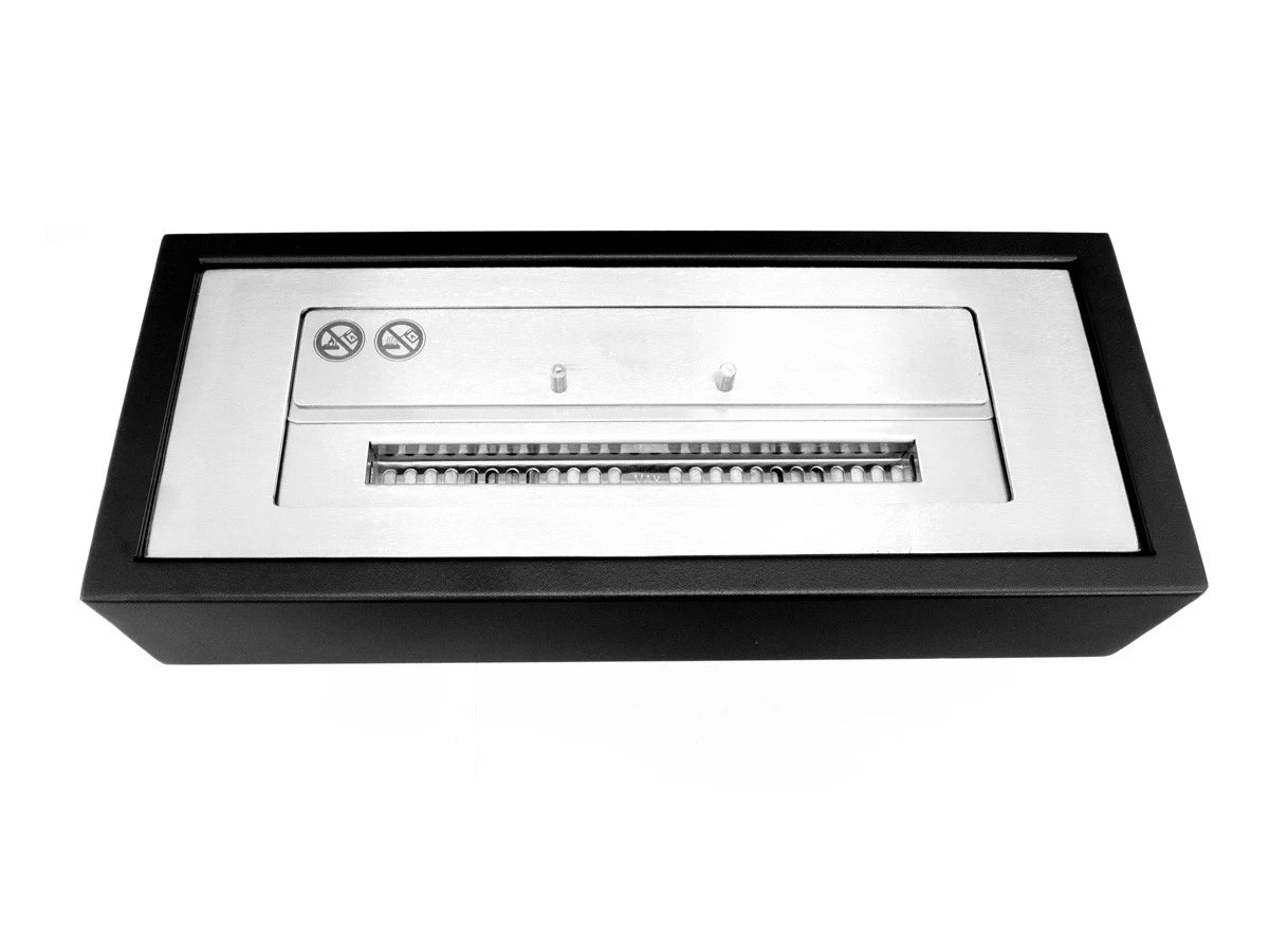 Bioethanol burner insert, 85 cm, unlit, front studio view with black frame