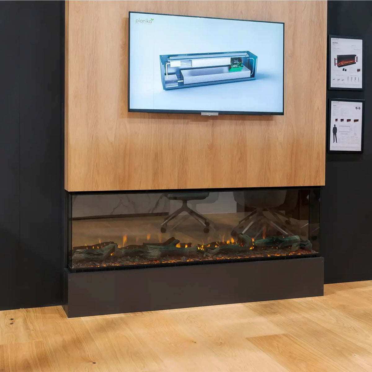 electric panorama fireplace in wall