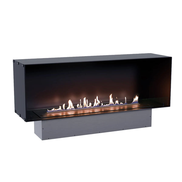 Foco One 1500 bioethanol fireplace, white background studio shot with a lit flame