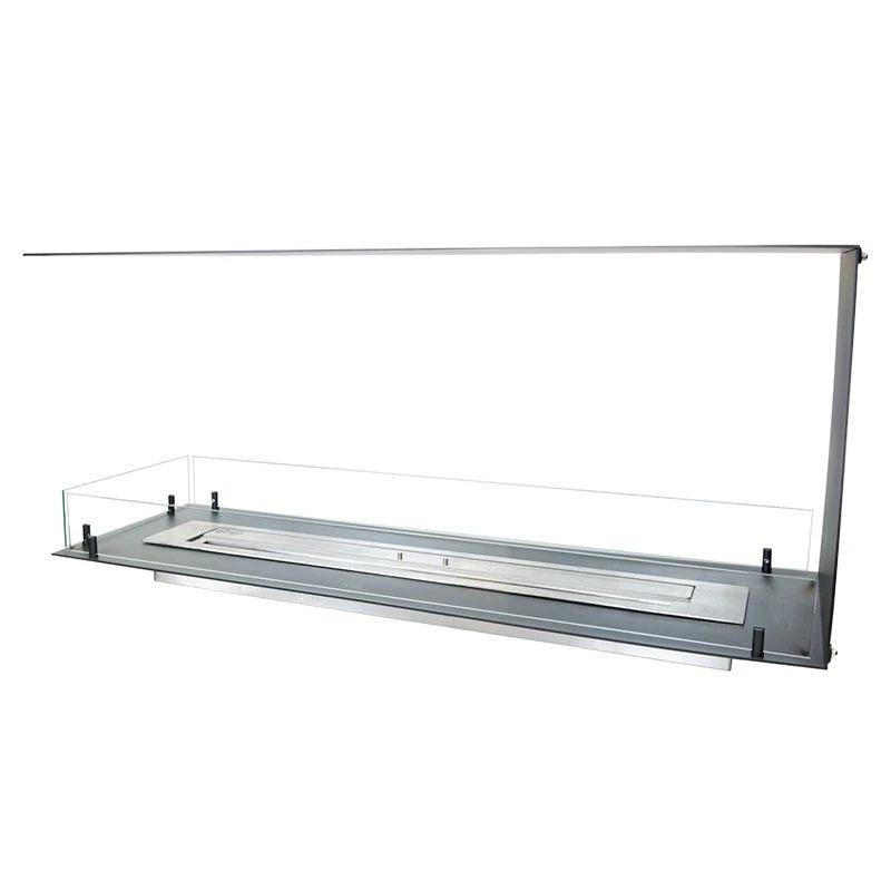 Foco Room Divider 1200 unlit front-on studio shot showing the burner tray and glass panels.