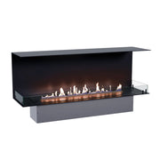 Foco Three 1500 three-sided bioethanol fireplace with a realistic lit flame, white background studio shot
