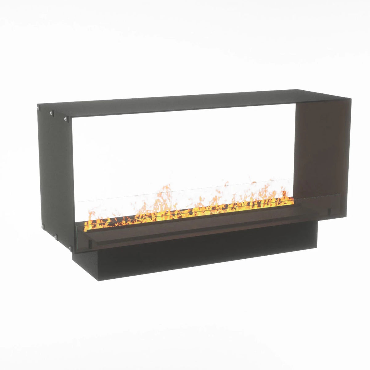 Foco Myst Two 1200 water vapour fireplace, unlit studio shot, side angle