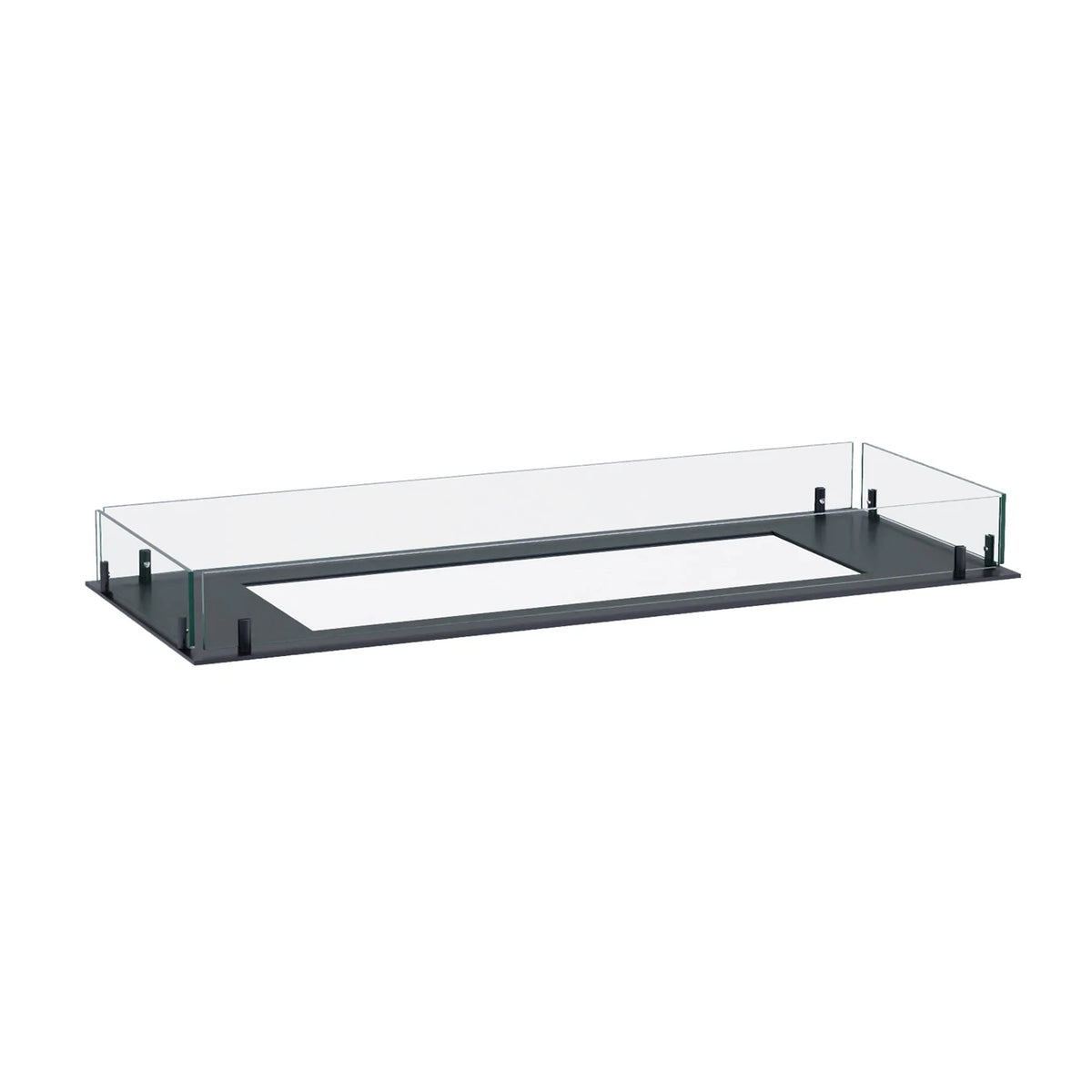 Foco Free 1000 - unlit burner frame with glass panels, white-background studio shot
