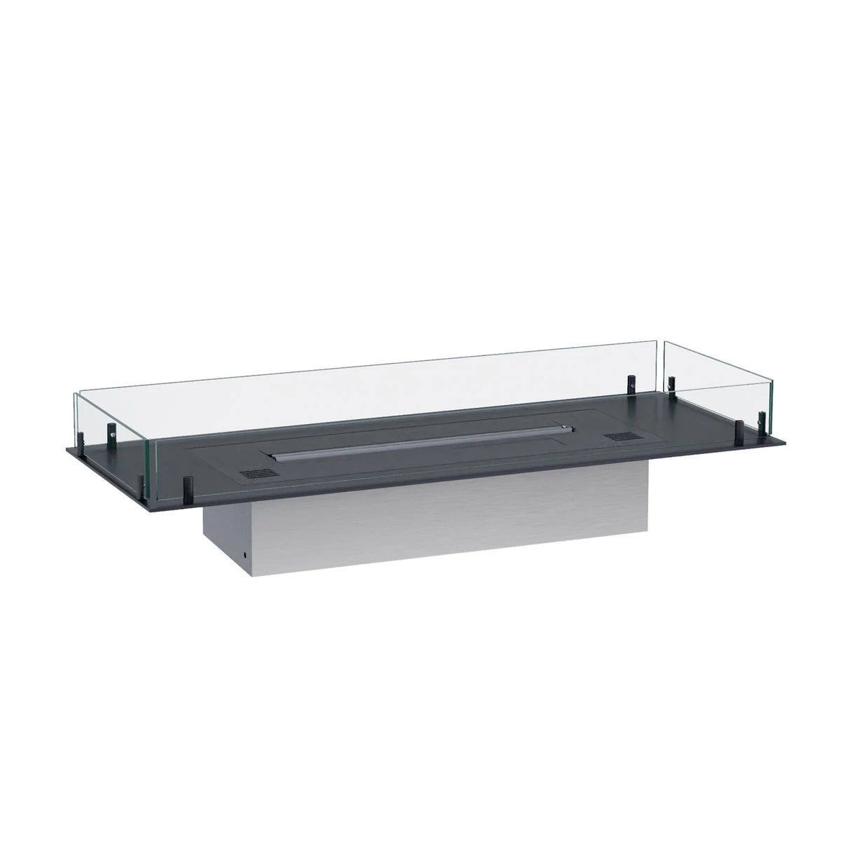 Foco Free 1000 - unlit burner frame on its stainless steel installation base, studio shot