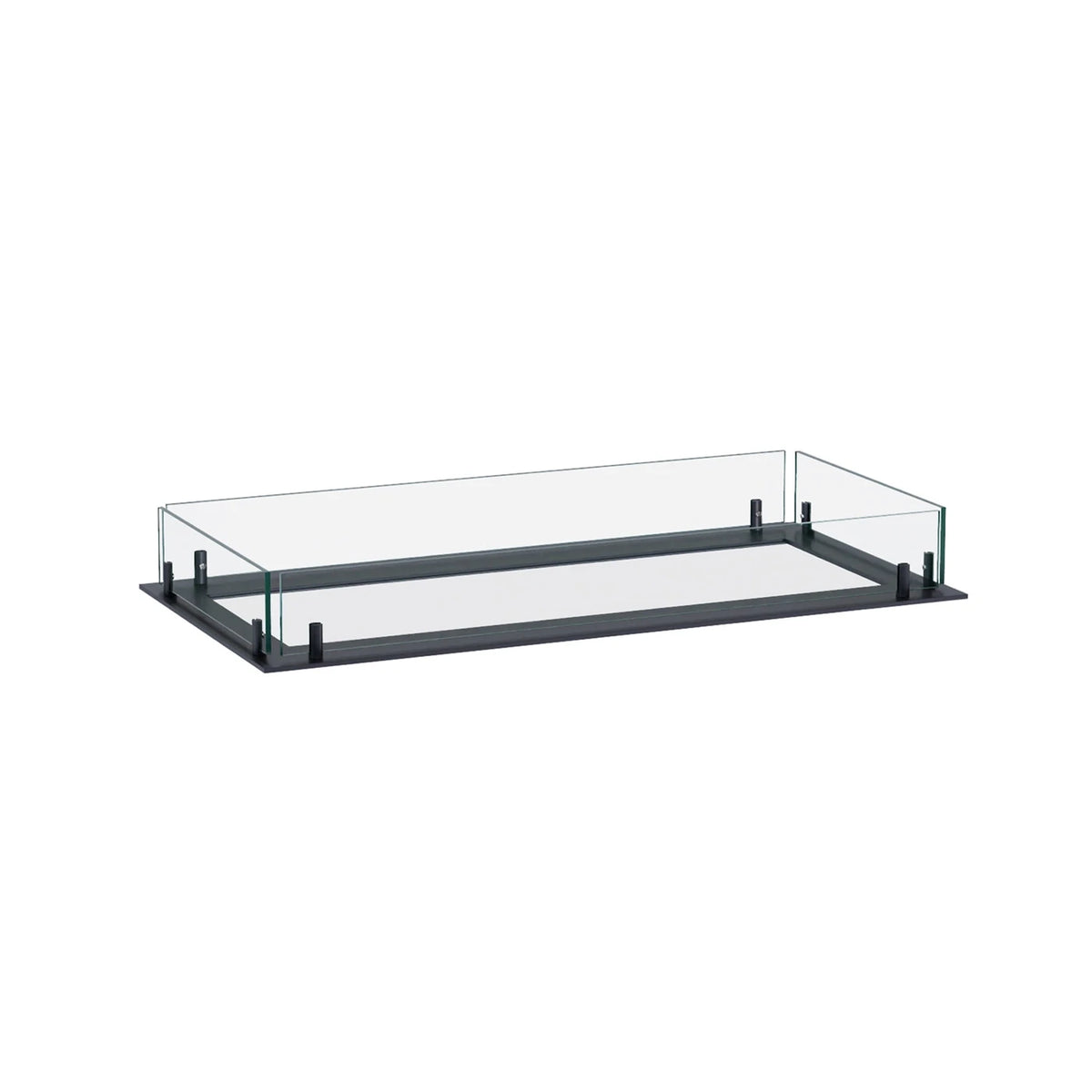 Foco Free 800 - unlit burner frame with glass panels, white-background studio shot