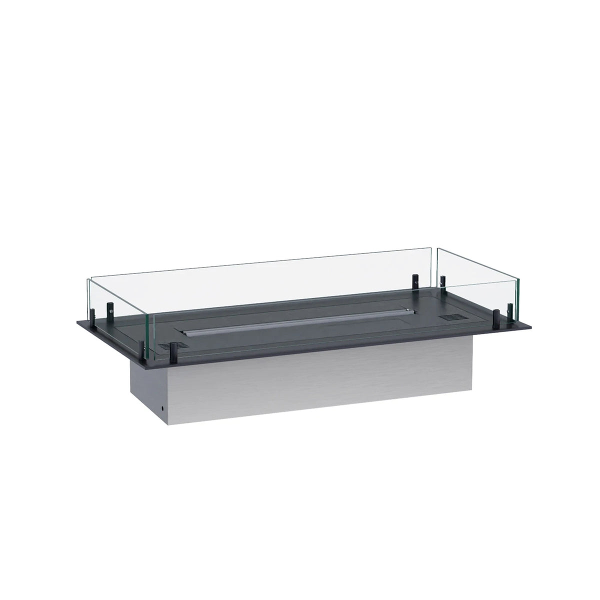 Foco Free 800 - unlit burner frame on its stainless steel installation base, studio shot