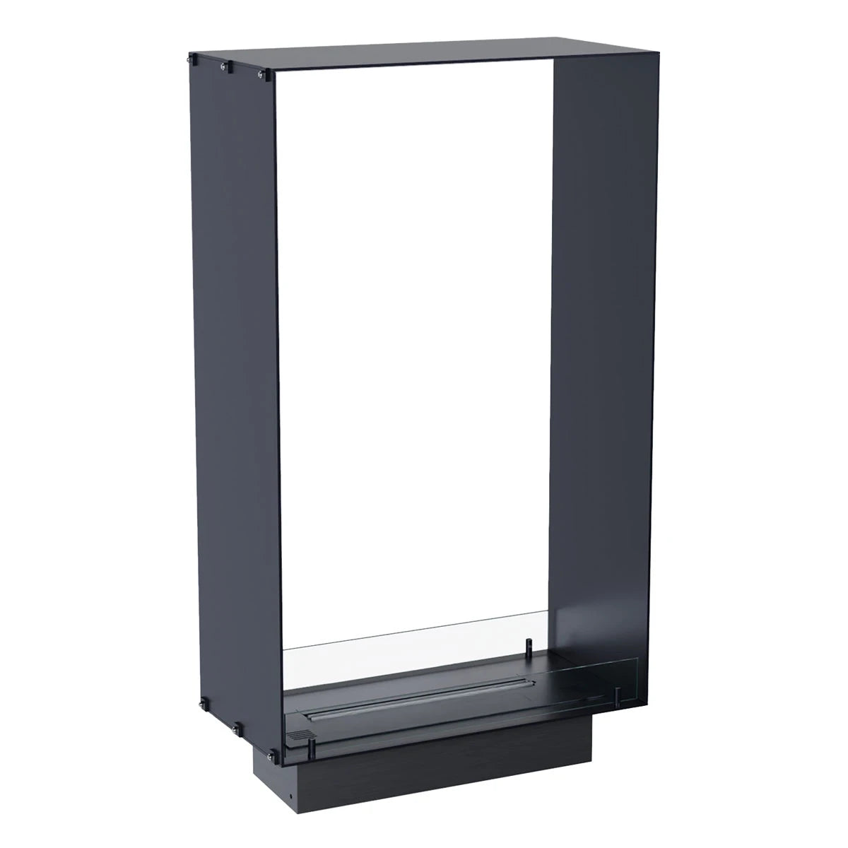 Foco Two 800 Tall bioethanol fireplace, unlit automatic burner frame, studio shot