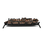 ScandiFlames Grate XL 80 cm bioethanol fire grate with lit flame and ceramic decorative logs, front view