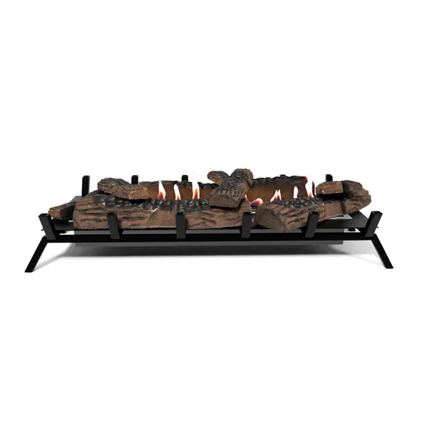 ScandiFlames Grate XL 80 cm bioethanol fire grate with lit flame and ceramic decorative logs, front view