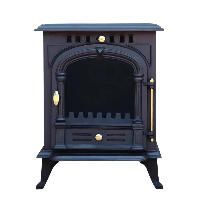 ScandiFlames Bergen cast iron bioethanol stove, front view, unlit, black finish