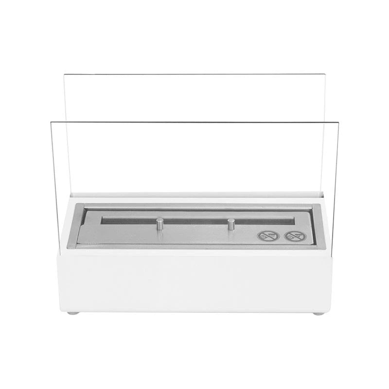 ScandiFlames white tabletop bioethanol fireplace, unlit, front view