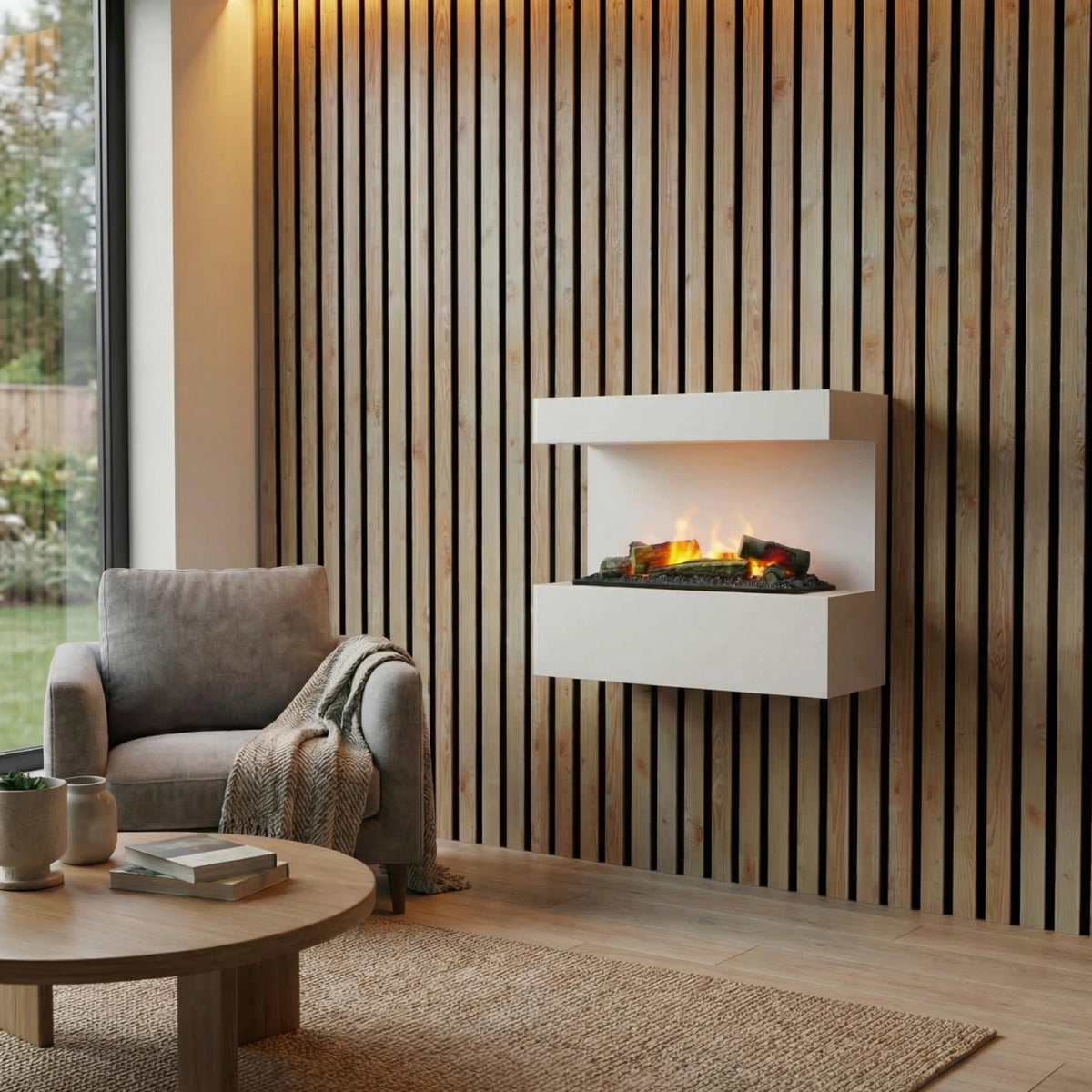 ScandiFlame Electric Steinsdal - White Wall-mounted Opti-myst Fireplace