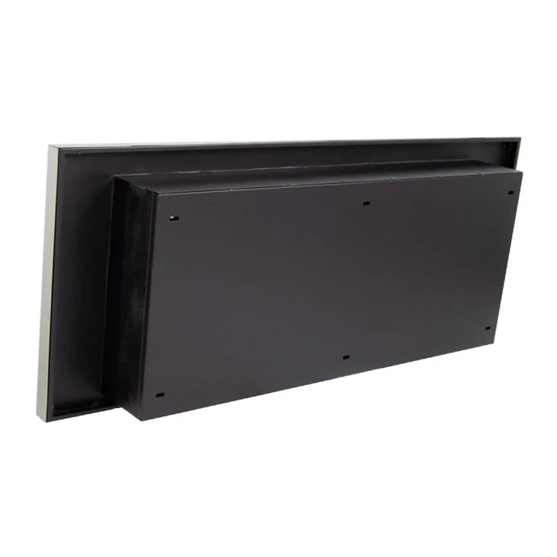 XL stainless steel wall-mounted bioethanol fireplace, rear view showing the mounting bracket and back panel