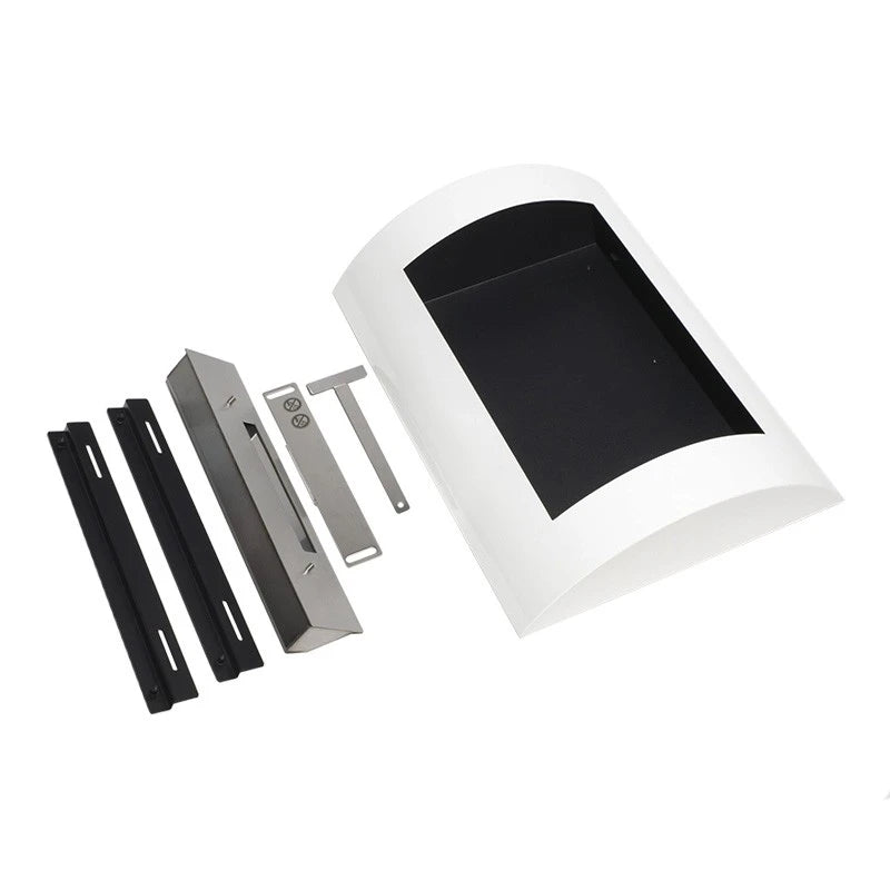 Ocean bioethanol fireplace package contents: wall-mounted unit, burner tray, wall brackets, screws and extinguishing tool