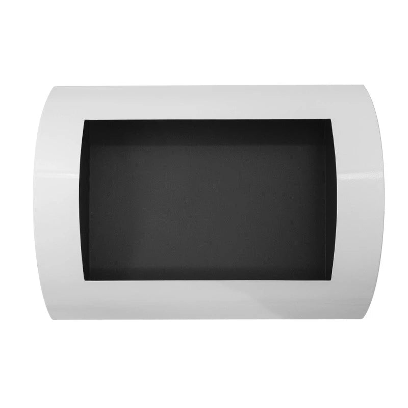 Ocean white bioethanol wall-mounted fireplace shown unlit, front-facing studio photo on white background