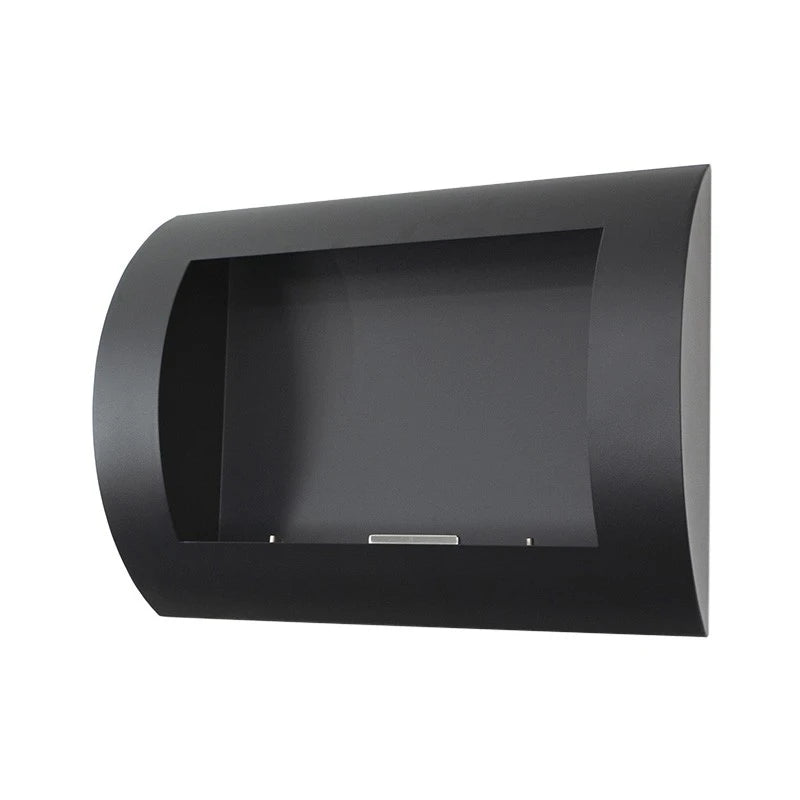 Ocean black bio fireplace, angled view unlit on white background