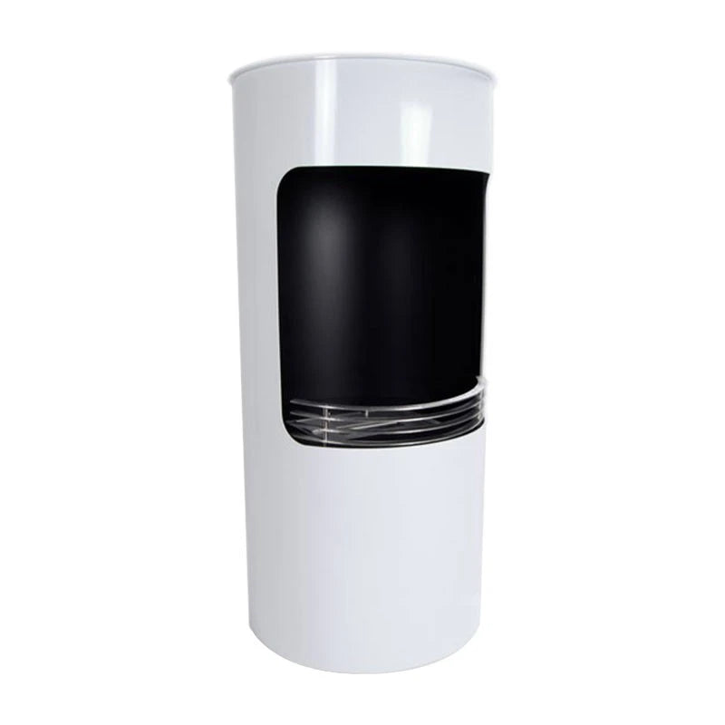 Montgomery white bioethanol fireplace front view showing safety grate