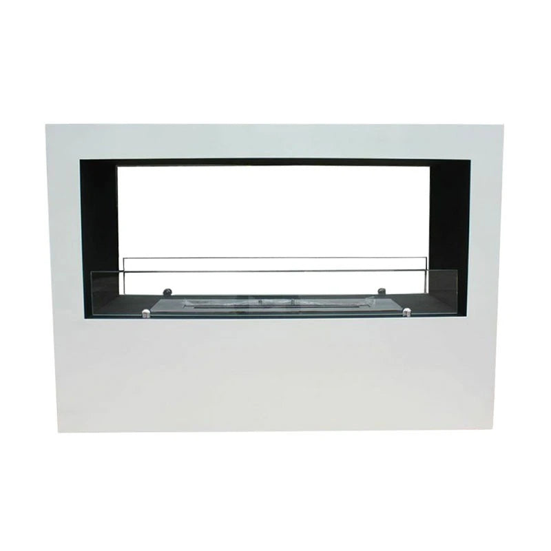 ScandiFlames Lansing XL white bioethanol fireplace, unlit, front studio view