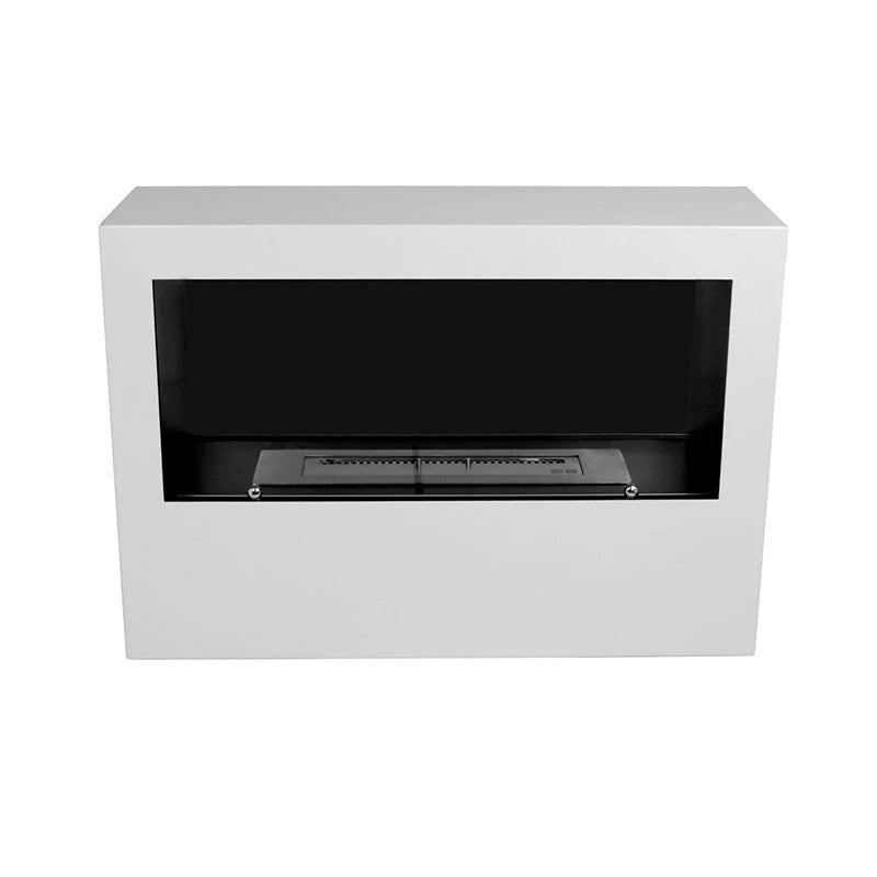 ScandiFlames Bismarck white freestanding 1-sided bioethanol fireplace, unlit front-on studio view