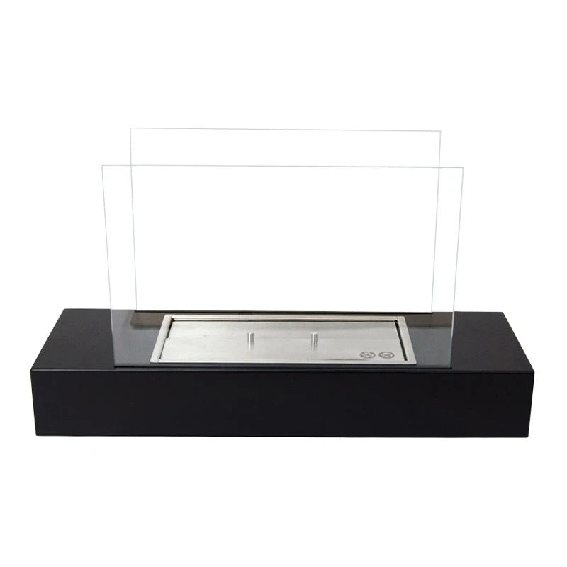 Oklahoma black steel bioethanol fireplace, unlit, front studio view