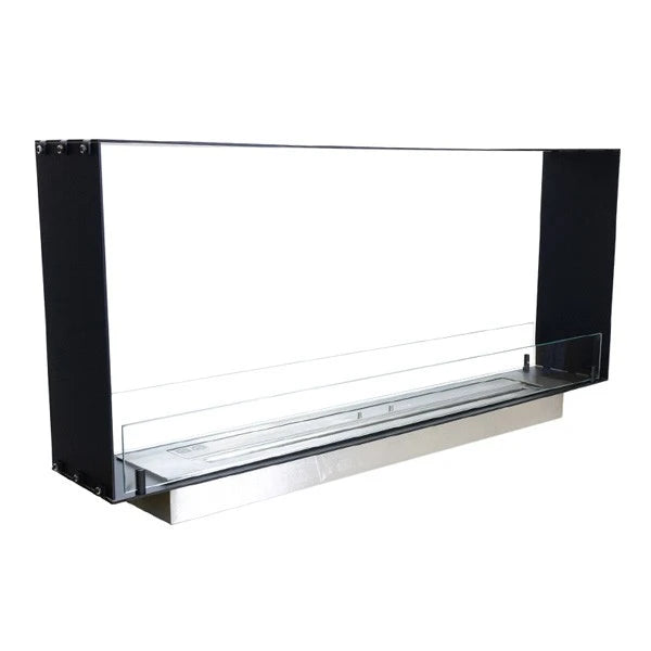 Foco Two 1200 Slim, close-up detail of the glass panel and burner tray corner