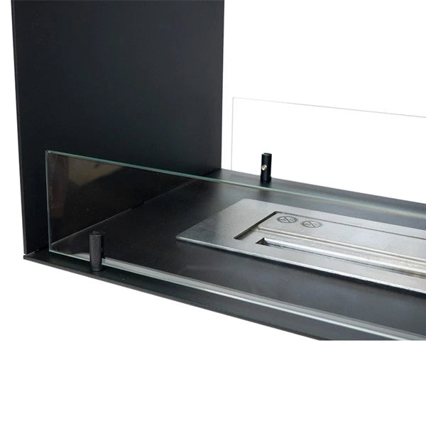 Foco Two 800, close-up detail of the glass panel and burner tray corner