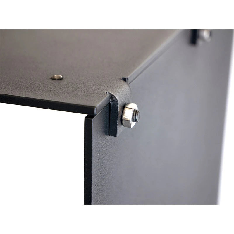 Close-up of the Foco Room Divider 1000 frame corner and assembly bolt hardware.