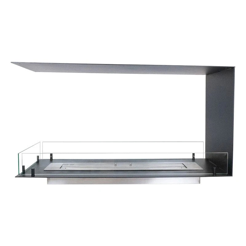 Foco Room Divider 1000 unlit front-on studio shot showing the burner tray and glass panels.