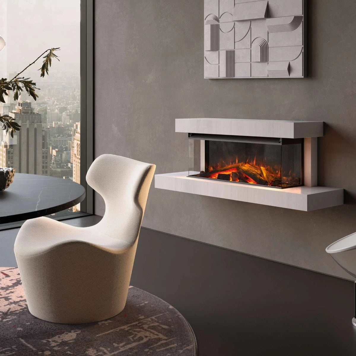 Lumen 870 Wall-Mounted Electric Fireplace – Chalk